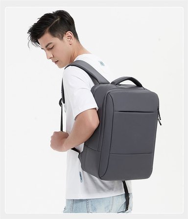 MOCHILA PARA TRABAJO VIAJE NEGOCIOS MORRAL IMPERMEABLE CON USB PORTATIL OFICINA LAPTO - GRIS - 3