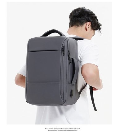 MOCHILA PARA TRABAJO VIAJE NEGOCIOS MORRAL IMPERMEABLE CON USB PORTATIL OFICINA LAPTO - GRIS - 5