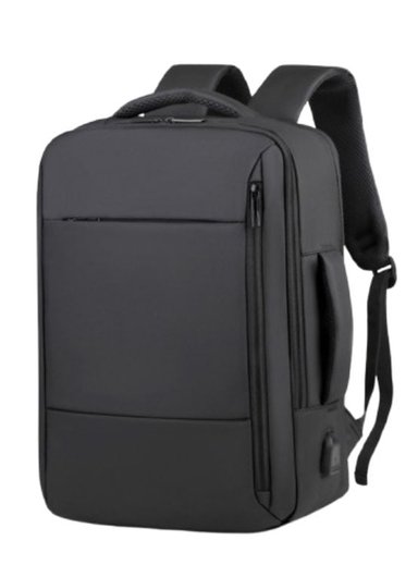 MOCHILA PARA TRABAJO VIAJE NEGOCIOS MORRAL IMPERMEABLE CON USB PORTATIL OFICINA LAPTO - NEGRO - 1