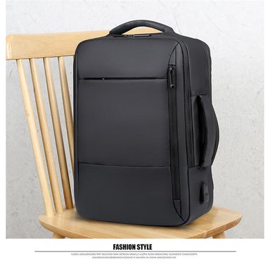 MOCHILA PARA TRABAJO VIAJE NEGOCIOS MORRAL IMPERMEABLE CON USB PORTATIL OFICINA LAPTO - NEGRO - 3