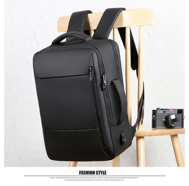 MOCHILA PARA TRABAJO VIAJE NEGOCIOS MORRAL IMPERMEABLE CON USB PORTATIL OFICINA LAPTO - NEGRO - 4