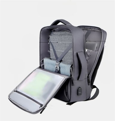 MOCHILA PARA TRABAJO VIAJE NEGOCIOS MORRAL IMPERMEABLE CON USB PORTATIL OFICINA LAPTO - NEGRO - 6