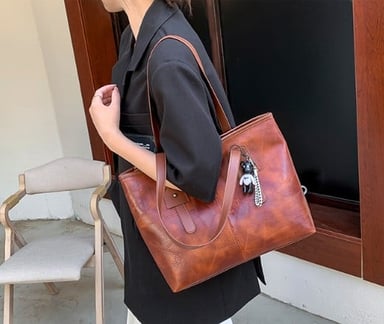 BOLSO DE HOMBRO GRAN CAPACIDAD MARRÓNMODERNO CARTERA DE MANO ESTILO ALTA CALIDAD - 2