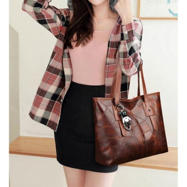 BOLSO DE HOMBRO GRAN CAPACIDAD MARRÓNMODERNO CARTERA DE MANO ESTILO ALTA CALIDAD - 5