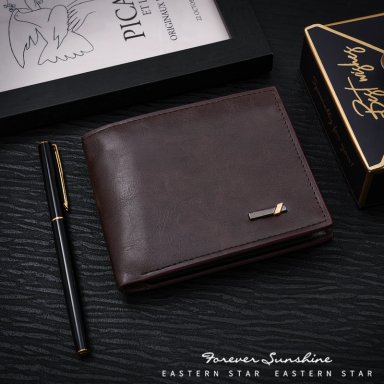 BILLETERA PARA HOMBRE CUERO PU - TARJETERO ELEGANTE CON COMPARTIMIENTOS PARA BILLETES MONEDAS MARRÓN - 1