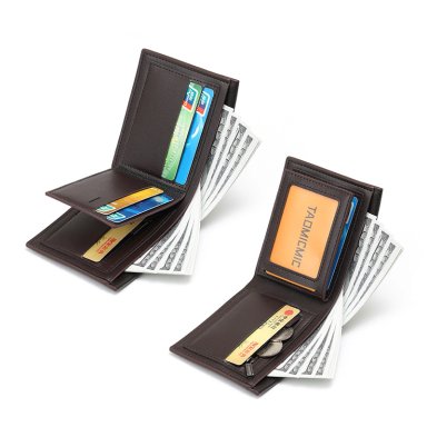 BILLETERA PARA HOMBRE CUERO PU - TARJETERO ELEGANTE CON COMPARTIMIENTOS PARA BILLETES MONEDAS MARRÓN - 2