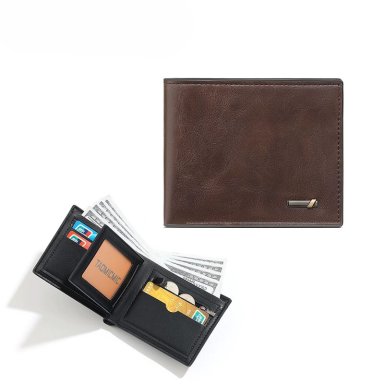 BILLETERA PARA HOMBRE CUERO PU - TARJETERO ELEGANTE CON COMPARTIMIENTOS PARA BILLETES MONEDAS MARRÓN - 3