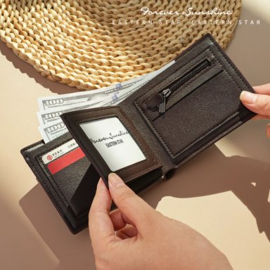BILLETERA PARA HOMBRE CUERO PU - TARJETERO ELEGANTE CON COMPARTIMIENTOS PARA BILLETES MONEDAS MARRÓN - 5