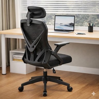 SILLA ERGONÓMICA DE OFICINA MALLA CON APOYACABEZA SOPORTE LUMBAR GIRATORIA AJUSTABLE - 1