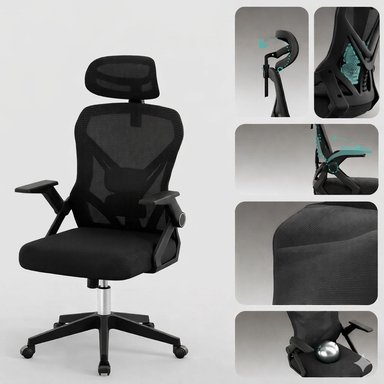 SILLA ERGONÓMICA DE OFICINA MALLA CON APOYACABEZA SOPORTE LUMBAR GIRATORIA AJUSTABLE - 4