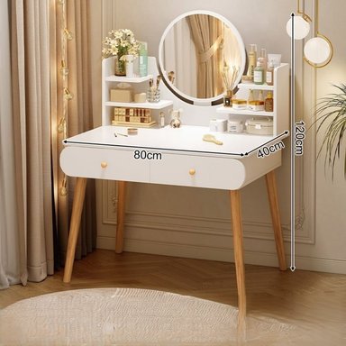 TOCADOR DE MAQUILLAJE CON ESPEJO LED 2 CAJONES MESA DE TOCADOR MODERNA - 7