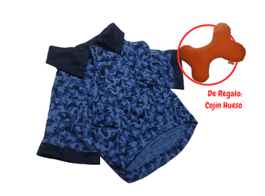 POLO FRANELA PERRO Y GATO CAMISERO DISEÑO'S PET AZUL CAMUFLADO TALLA 1