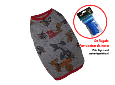 POLO FRANELA PERRO Y GATO BVD DISEÑO'S PET MANGA CERO TALLA 2 TOM Y JERRY