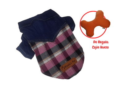 CAMISA PERRO Y GATO DISEÑO'S PET JEAN Y CUADROS TALLA 0