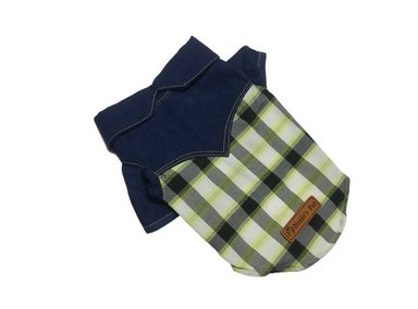 CAMISA PERRO Y GATO DISEÑO'S PET JEAN Y CUADROS TALLA 1 VERDE LIMON - 2