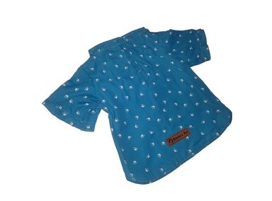 BLUSA PERRO DISEÑO'S PET POLO TALLA 4 TURQUESA HUELLAS BLANCAS