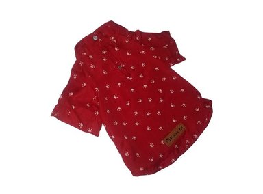 BLUSA PERRO Y GATO DISEÑO'S PET POLO TALLA 2 ROJA HUELLAS BLANCAS