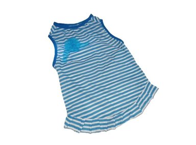 VESTIDO FRANELA PERRO DISEÑO'S PET RAYAS CELESTE TALLA 3