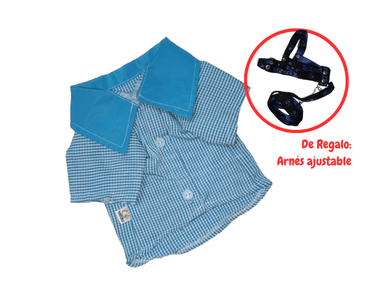 CAMISA PERRO Y GATO DISEÑO'S PET CUADROS CELESTE TALLA 0