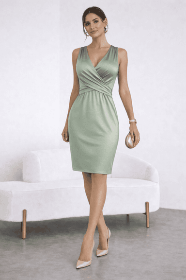 VESTIDO COCTEL CRUZADO VERDE OLIVO