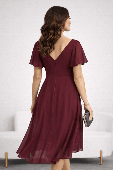 VESTIDO LARGO GASA ROJO VINO - 4