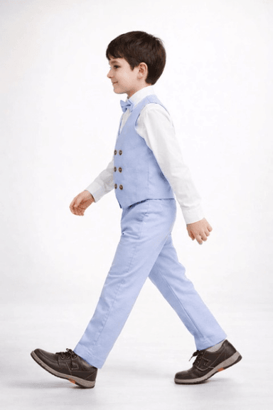 CONJUNTO PANTALÓN CHALECO CORBATA CELESTE - 3