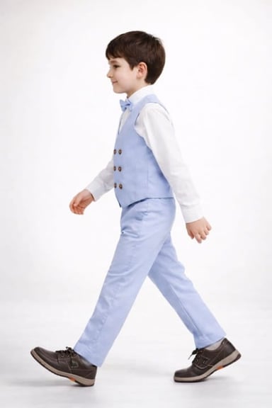 CONJUNTO PANTALÓN CHALECO CORBATA CELESTE - 3