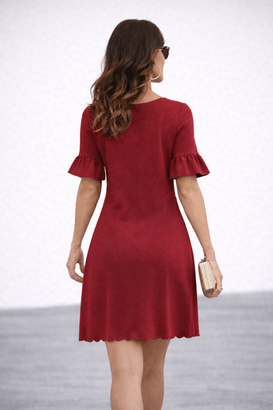 VESTIDO CÓCTEL CON ONDAS ROJO - 4