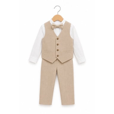 CONJUNTO BAUTIZO BEIGE TRAJE FORMAL PANTALÓN, CHALECO Y CORBATA - 3