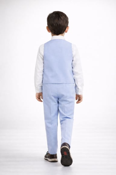 CONJUNTO CELESTE TRAJE FORMAL PANTALÓN, CHALECO Y CORBATA - 4
