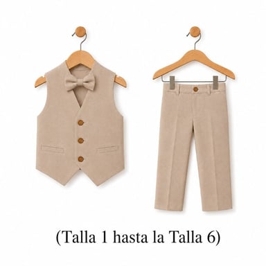 CONJUNTO BAUTIZO BEIGE TRAJE FORMAL PANTALÓN, CHALECO Y CORBATA - 3