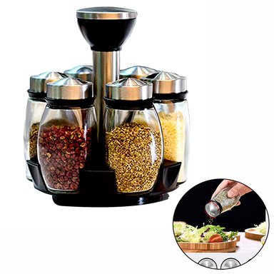 SET ACCESORIOS COCINA COC013 NEGRO CONDIMENTERO GIRATORIO 6 FRASCOS