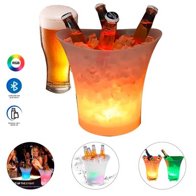 HIELERA COC024 BLANCO TRANSPARENTE CUBETA 5L PARLANTE BLUETOOTH LUCES LED RGB