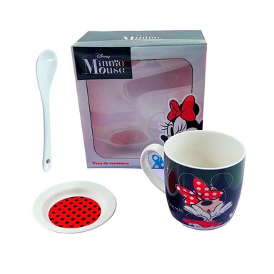 SET DE TAZA O POCILLO, PLATO Y CUCHARA CON DISEÑO - MN NEGRO