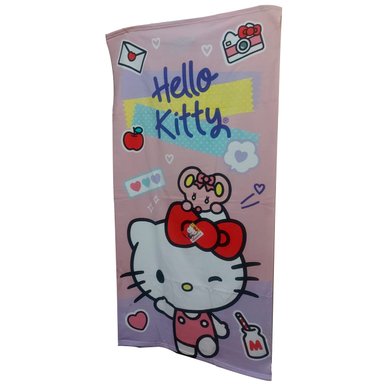 TOALLAS PARA PLAYA O BAÑO HELLO KITTY DE 70 CM X 140 CM COLOR ROSA CON MORADO