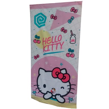 TOALLAS PARA PLAYA O BAÑO HELLO KITTY  DE 70 CM X 140 CM COLOR ROSA CON BLANCO