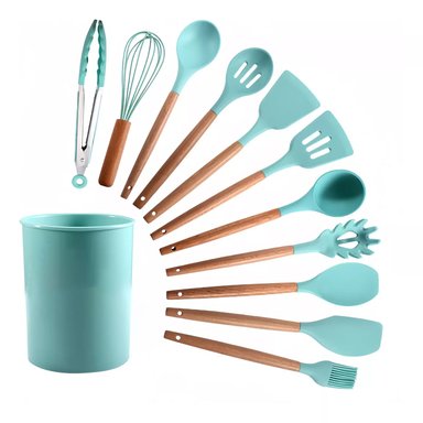JUEGO DE 12 UTENSILIOS DE SILICONA PARA COCINA Y REPOSTERÍA - VERDE