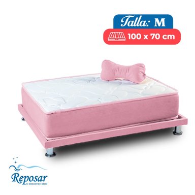 CAMA PERROS Y GATOS PREMIUM COMBO DUO TARIMA + COLCHÓN TALLA M COLOR ROSADO