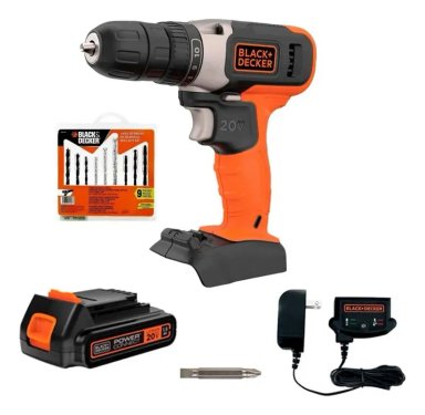 TALADRO ATORNILLADOR 3/8 20V 1 BAT + SET 9 BROCAS NARANJA BLACK + DECKER
