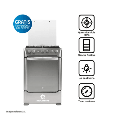 COCINA INDURAMA FLORENCIA ZAFIRO CROMA 4 HORNILLAS