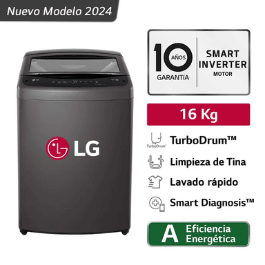 LAVADORA LG 16KG SUPERIOR TURBODRUM NEGRO WT16BVTB