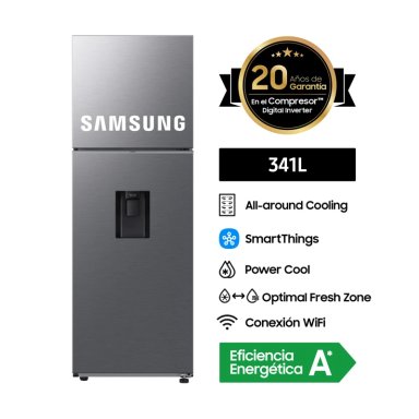 REFRIGERADORA SAMSUNG 341LT TOP MOUNT FREEZER CON DISPENSADOR SILVER
