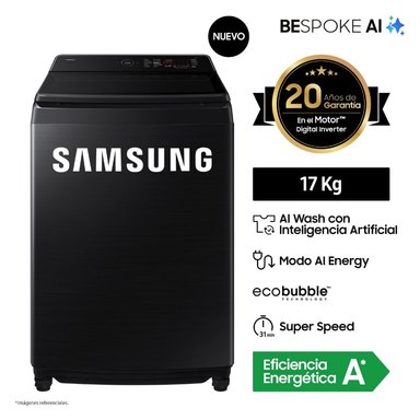 LAVADORA SAMSUNG 17KG AI WASH ECOBUBBLE WA80F17S8BPE NEGRA