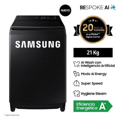 LAVADORA SAMSUNG 21KG AI WASH ECOBUBBLE WA80F21B9BPE NEGRA