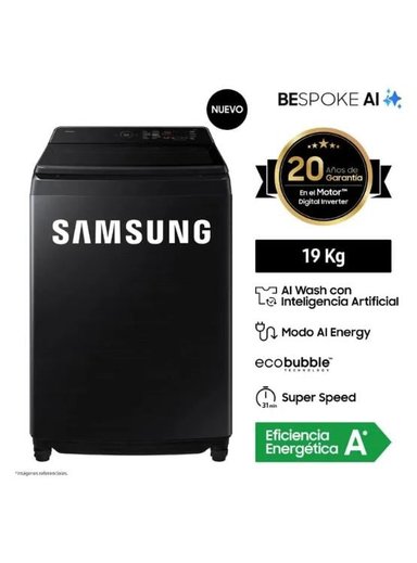 LAVADORA SAMSUNG 19KG AI WASH ECOBUBBLE WA80F19S8BPE NEGRA