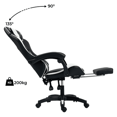 SILLA GAMER LYZOR CON POSAPIÉS SGBWTWN135A NEGRA Y BLANCA - 2