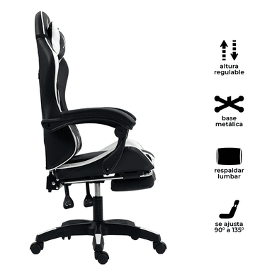 SILLA GAMER LYZOR CON POSAPIÉS SGBWTWN135A NEGRA Y BLANCA - 3