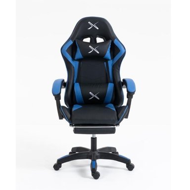 SILLA GAMER LYZOR CON POSAPIÉS SGBLUTWN135A AZUL Y NEGRO - 1
