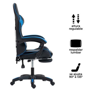 SILLA GAMER LYZOR CON POSAPIÉS SGBLUTWN135A AZUL Y NEGRO - 7