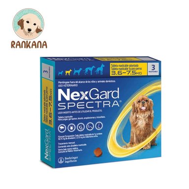 ANTIPULGAS PERRO NEXGARD TABLETA 3.6 A 7.5 KG 3 SPECTRA